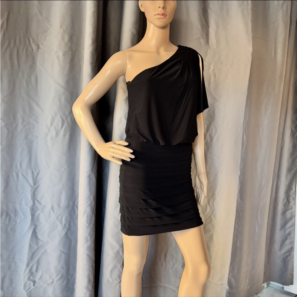B Darlin Black Asymmetrical Ruched Cocktail Dress